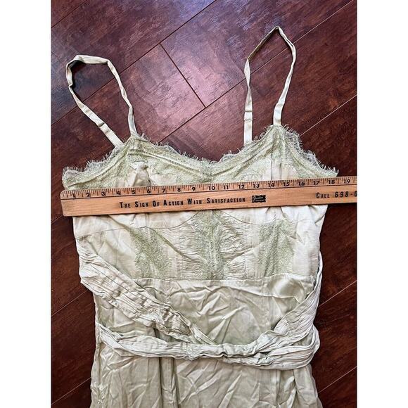 Anthropologie Let Me Be Satin Green Lace Trimmed Boho Midi Dress Size Large - Picture 10 of 13